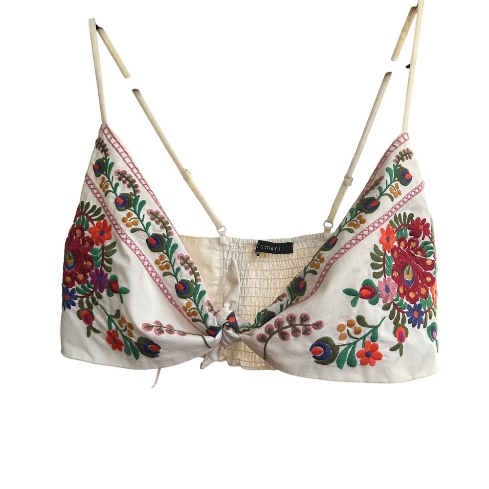 White Embroidered Floral Crop Top